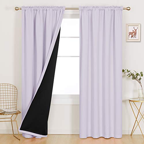 Deconovo 100% Total Blackout Curtains Doubled 84 inches Long Set of 2 Full Light Block Heat Cold Reducing Large Drapes for Living Room Nursery Kids Room, 1 Pair, 52x84 in, Lavender