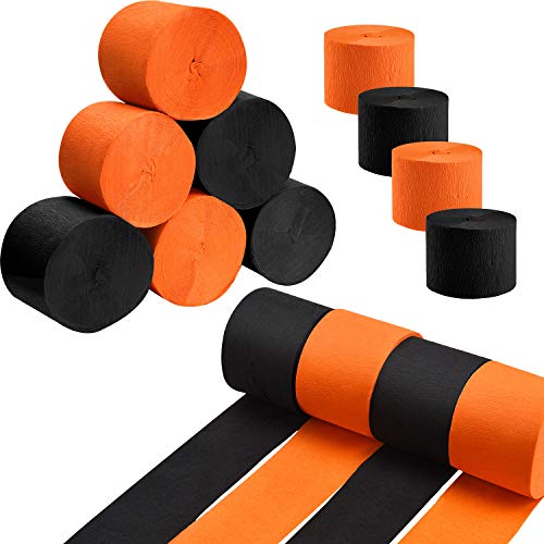 951 Feet Totally Halloween Crepe Paper Streamers Black and Orange Crepe Paper Roll for Halloween Party Decorations, 2 Sizes