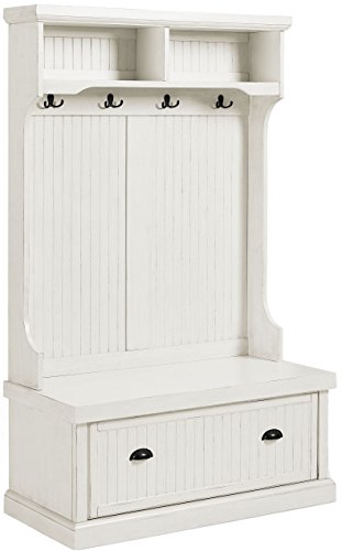 Crosley Furniture Seaside Hall Tree - Distressed White