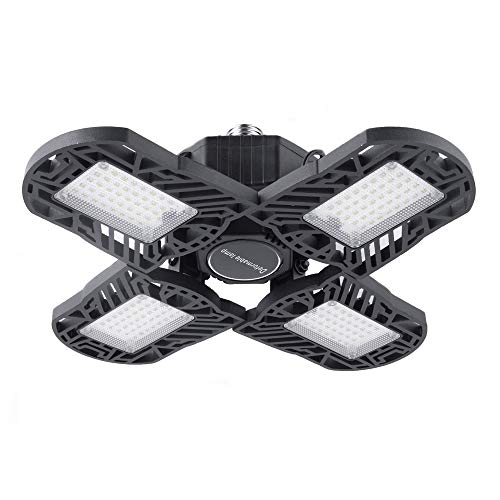 LED Garage Lights, 100W Garage Lighting, E26/E27 10000LM High Bay Deformable LED Garage Ceiling Lights with 4 Adjustable Panels, 6000K Daylight LED Shop Lights for Garage Basement Workshop