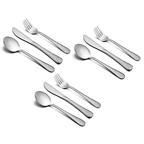 9-Piece Stainless Steel Toddler Kids Silverware Set, HaWare Hammered(Adult Look) Preschooler Flatware Utensil, Adult Diet Tableware, Includes 3 Spoons 3 Forks 3 Butter Knives, Dishwasher Safe