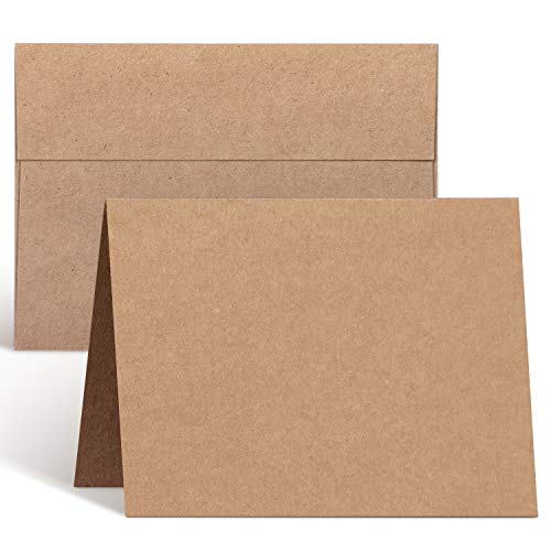 Blank Cards and Envelopes 100 Pack, Ohuhu 5 x 7 Heavyweight Kraft Paper Folded Cardstock and A7 Envelopes for DIY Greeting Card, Wedding, Birthday, Invitations, Thank You Cards & All Occasion