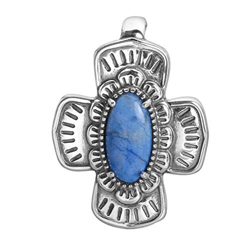 American West Sterling Silver Blue Denim Lapis Gemstone Cross Pendant Enhancer