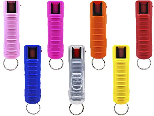 POLICE MAGNUM Pepper Spray Keychains - Max Strength OC Spray - 10-12 ft Range - 7 Pack Combo 1/2oz Rainbow Molded Cases