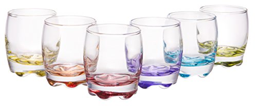 Vibrant Splash Clear Shot Glass Set, Modern Barware Set of 6 Assorted Colors, 2.75 oz