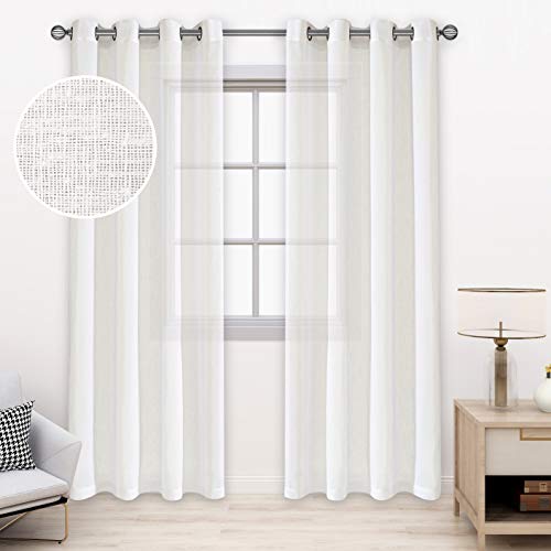 BONZER Burlap Linen Sheer Curtains for Living Room - Grommet Top Sheer Drapes 84 inches Length Light Filtering Voile Window Curtain for Bedroom, Set of 2 Panels (54 x 84 Inch, Ivory)