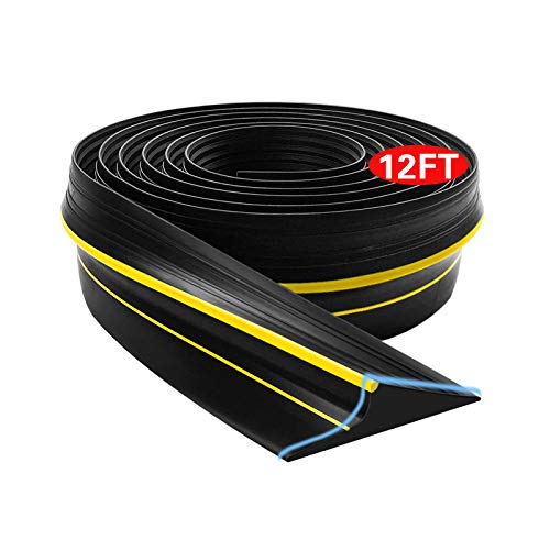 Universal Garage Door Bottom Seal Strip,Weatherproof Rubber DIY Weather Stripping Replacement, 12FT Length, Black