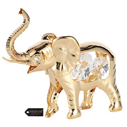 Matashi 24K Gold Plated Crystal Studded Elephant Ornament Home Decorative Animal Figurine Tabletop Showpiece for Living Room Bedroom Gift for Christmas Birthday New Year Anniversary Holiday