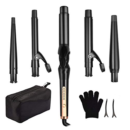 Curling Wand, O'Bella 5 in 1 Curling Iron Set, Metal Handle 0.5-1.25 Inch 5 Interchangeable Barrels, Hair Curler Set with Ceramic Tourmaline Coating, Dual Voltage, 5 Temp Setting for Any Hairstyle
