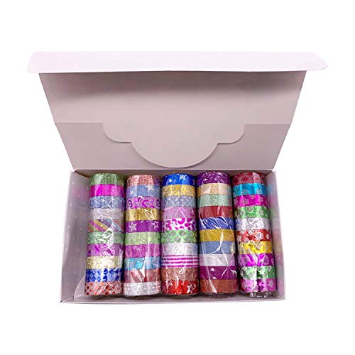 50Pack Washi Tape Set Glitter Washi Tapes Set for Arts and Crafts Projects,DIY,Bujo,Bullet Journal Accessories,Photo Album Decoration Pure Color and Pattern Luminous Tapes