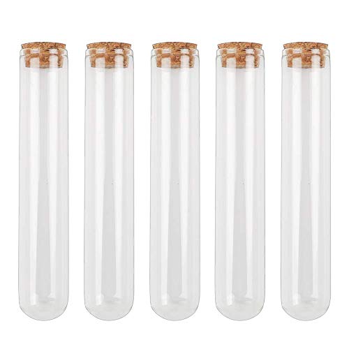 DEPEPE 25pcs 45ml Glass Test Tubes 25x140mm(0.98 x 5.51 inches) with Cork Stoppers, as Bath Salt Containers, for Scientific Experiments, Party Decorations, Candy Storage