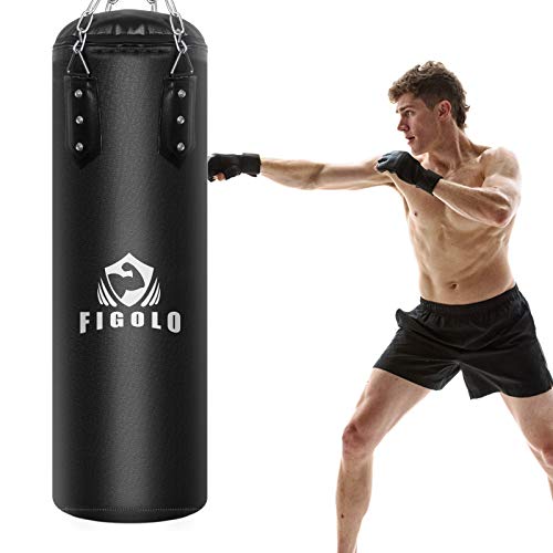 figolo Punching Bag Filled for Adult Kids, 42 Inches Heavy Hanging Boxing Bag for Kickboxing Fitness Training Muay Thai MMA, Martial Arts, Home Gym - Black