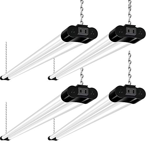 Linkable LED Shop Light for Garage, 4FT 36W Utility Light Fixture for Workshop Basement, 5000K Daylight LED Workbench Light with Plug[250W Equivalent] Hanging or Surface Mount, Black - 4 Pack ETL