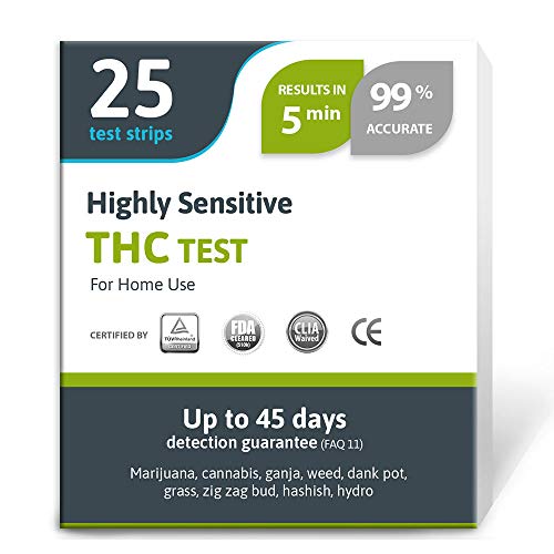 Highly Sensitive Marijuana THC Test Kit - Medically Approved Drug Test Strips for Detecting Any Form of THC in Urine up to 45 Days in 5 Minutes Only