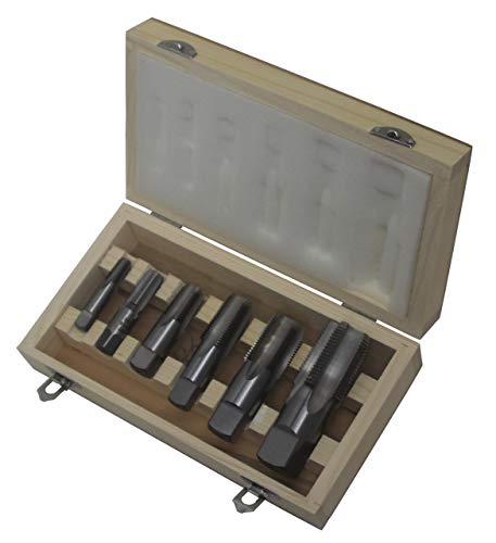 Drill America - DWTPT1/8-1SET 6 Piece NPT Pipe Tap, Carbon Steel, DWTPT Series Set, 1/8', 1/4', 3/8', 1/2', 3/4' and 1' in Wooden Case