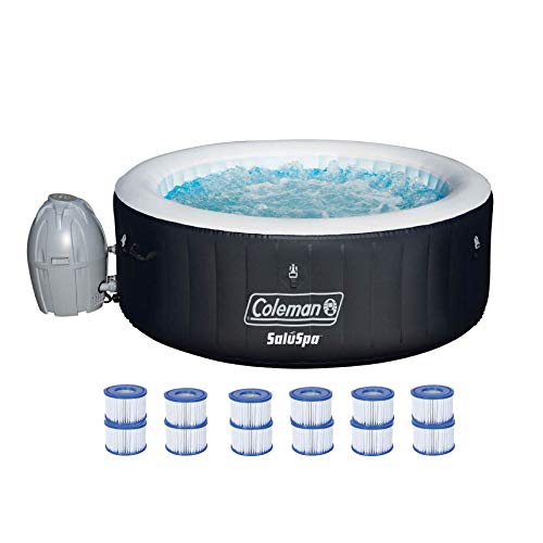 Coleman SaluSpa 4 Person Inflatable Outdoor Spa Hot Tub + 12 Cartridge Refills