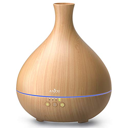 Essential Oil Diffuser, Anjou 500ml Cool Mist Humidifier Wood Grain Aromatherapy Diffuser with 7 Color Changing Night for 12hrs of Continuous Quiet Diffuse Aroma(Light Brown)