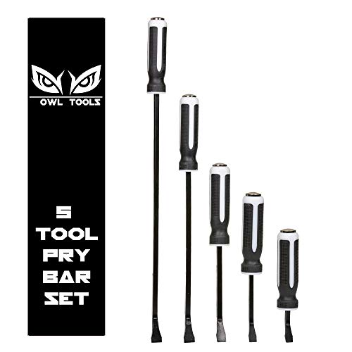 Owl Tools Heavy Duty Pry Bar Set (5 Bar Set - 6, 8, 12, 18, 24 Inch) Forged Iron Steel with Metal Striking Cap