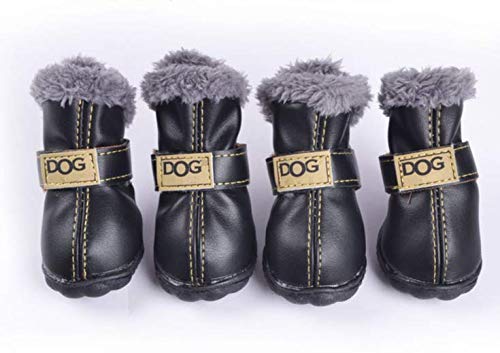 PIHAPPY Warm Winter Little Pet Dog Boots Skidproof Soft Snowman Anti-Slip Sole Paw Protectors Small Puppy Shoes 4PCS (XS, Black)