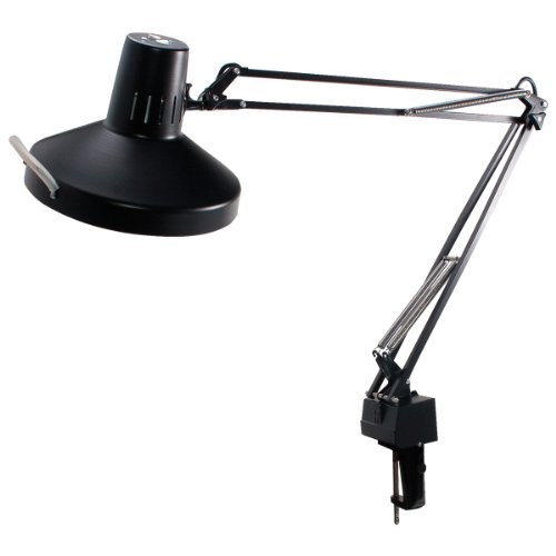 LEDU L445BK 3-Way Clamp Mount Fluorescent/Incandescent Swing Arm Lamp, 37.5' Arm, 11.25' x 23.5' x 8.25', Black