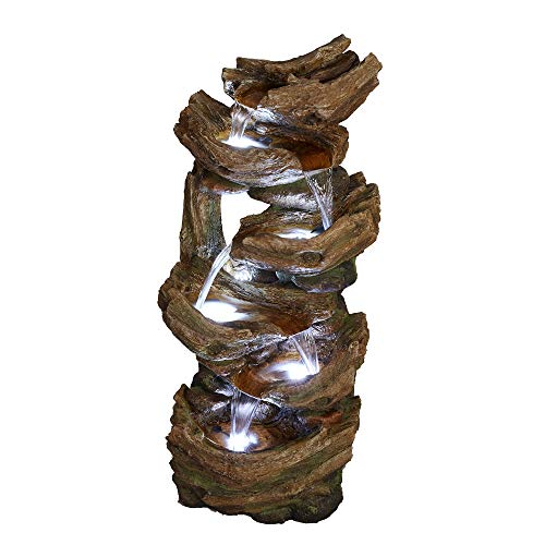 Brafab Indoor Outdoor 41.34“H 6-Tier Rock Floor Standing Fountain Water Fall with 5-White-LED Lights