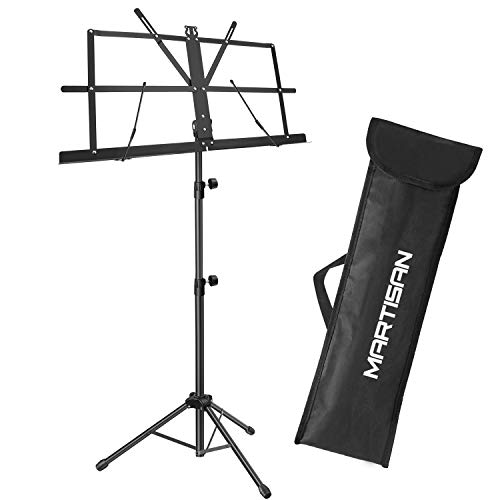 MARTISAN Sheet Music Stand Holder/Portable Folding Music Stand Super Sturdy Adjustable Height Tripod Base Metal Music Stand, Lightweight & Compact for Storage or Travel with Carrying Bag, Black