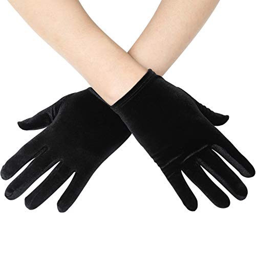 BABEYOND Short Opera Vlvet Gloves Wrist Banquet Gloves Tea Party Dancing Gloves Special Occasion Gloves for Women (Black)