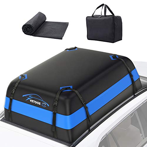 Vetoos 21 Cubic Feet Car Rooftop Cargo Carrier Bag, Soft Roof Top Luggage Bag for All Vechicles SUV with/Without Racks - Waterproof Zip, Anti-Tear 700D PVC, with Storage Bag & Anti-Slip Mat