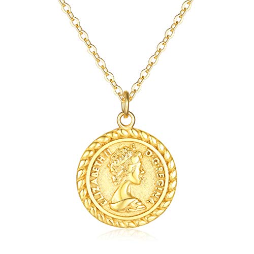 VACRONA Coin Necklace for Women 18k Gold Plated Vintage Coin Round Pendant Necklace Gold Layered Coin Choker Necklace Circle Disk Medal Textured Medallion Protection Dainty Jewelry Gift for Her