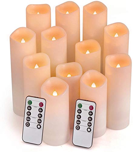 Comenzar Flameless Candles, Led Candles Set of 12(H 4' 5' 6' 7' x D 2.0') Outdoor Indoor Candles with Remote Timer (Made of Plastic)
