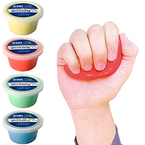 Crown Therapy Putty – Made in USA - Full Set of Hand Exercise Putty (4 Pack, 3-oz Each) Hand Exercise Rehabilitation, Stress and Anxiety Relief.