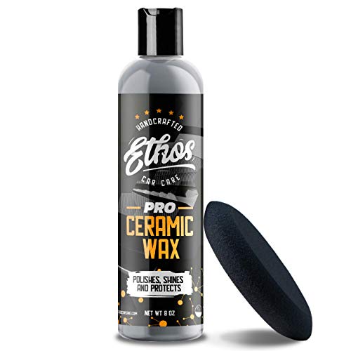 Ethos Handcrafted Car Care Ceramic Wax PRO - Aerospace Coating Protection | Ceramic Polish and Top Coat | Deep Mirror Shine | Slick, Hydrophobic Finish - Applicator Included