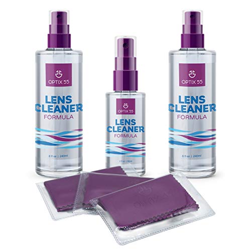 Lens Cleaner Spray Kit - Alcohol & Ammonia Free | (2) 8oz + (1) 2oz Eye Glasses Cleaner Spray + (3) Microfiber Cloths | Safe for Eyeglasses, Lenses & Screens | Streak-Free, Unscented