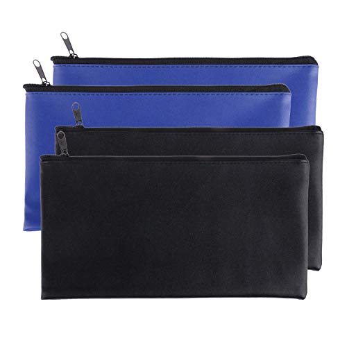 Zipper Bank Bags,4 Pack Money Pouch Bank Deposit Bag PU Leather Cash and Coin Pouch Bank envelopes with Zipper (Mix-Color)