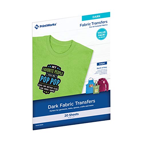 Printworks Dark T-Shirt Transfers for Inkjet Printers, For Use on Dark and Light/White Fabrics, Photo Quality Prints, 20 Sheets 8 ½” x 11” (00545)