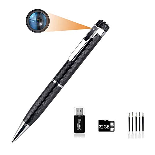 Mini Hidden Spy Camera Pen with HD 1080P Video Recorder,Spy Gear Body Camera Portable Pocket Camera with 32GB SD Card, for Business Conference and Security,Support 128GB(not Included)