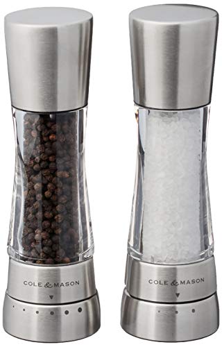 COLE & MASON Derwent Salt and Pepper Grinder Set - Stainless Steel Mills Include Gift Box, Gourmet Precision Mechanisms and Premium Sea Salt and Peppercorns