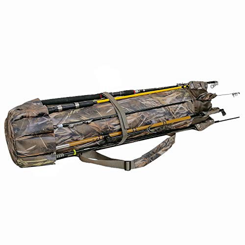 Huntvp Fishing Rod Reel Case Bag Organizer Travel Carry Case Carrier Holder Pole Tools Storage Bags (Camo)