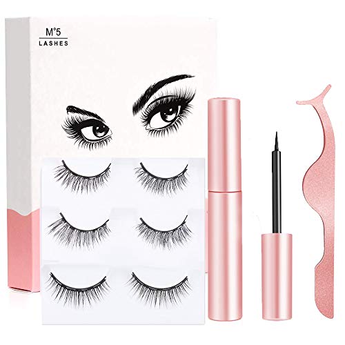 Magnetic Eyelashes - 3D Magnetic Eyeliner and Eyelashes Kit, 3 Pair Reusable Natural Look Magnetic Eyeliner and Lashes, with Applicator - no Glue Needed