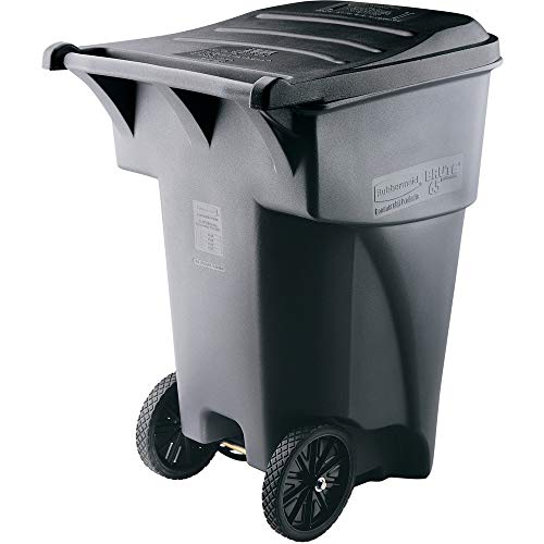 Rubbermaid Commercial Products FG9W2100GRAY BRUTE Rollout Heavy-Duty Wheeled Trash/Garbage Can, 65-Gallon, Gray