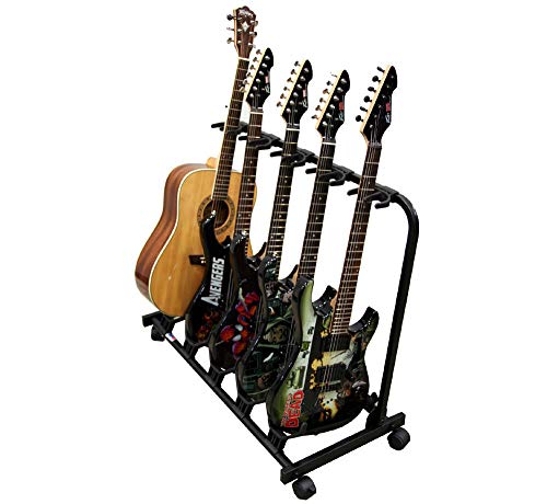 5 Guitar Rolling Cart Stand Pro Audio Stage, Studio or Display Rubber Divider Electric or Acoustic Guitar Holder