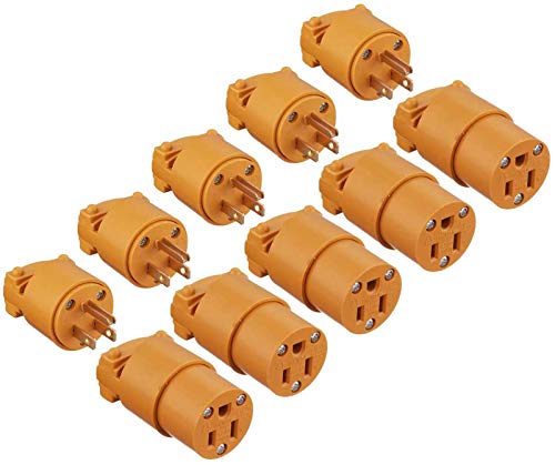 Miady 15 Amp Replacement Plug/Connector Set, 125 Volt NEMA 5-15P & 5-15R Straight Blade Plug Grounding Type/UL listed, (5 SET, Yellow)