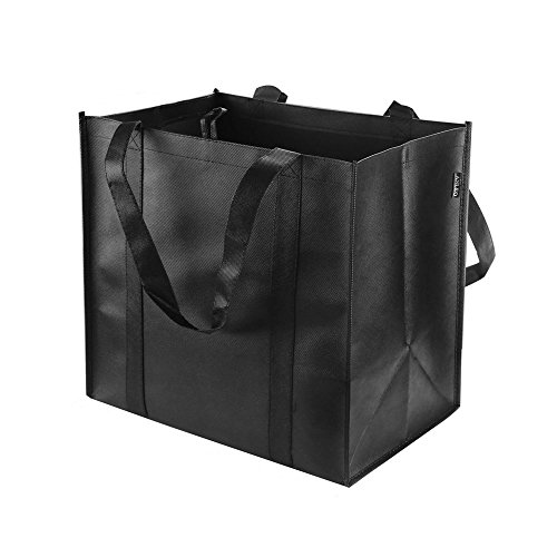 Reusable Grocery Tote Bags (6 Pack, Black) - Hold 44+ lbs - Large & Durable, Heavy Duty Shopping Totes - Grocery Bag with Reinforced Handles, Thick Plastic Support Bottom (Type 1)