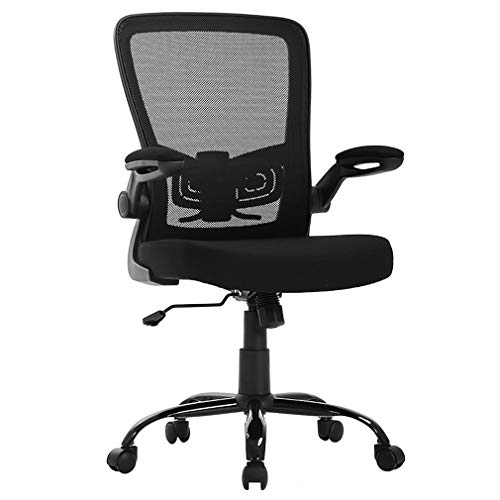 Ergonomic Office Chair Desk Chair Mesh Computer Chair with Lumbar Support Flip Up Arms Swivel Rolling Adjustable Mid Back Computer Chair for Women Men Adults,Black