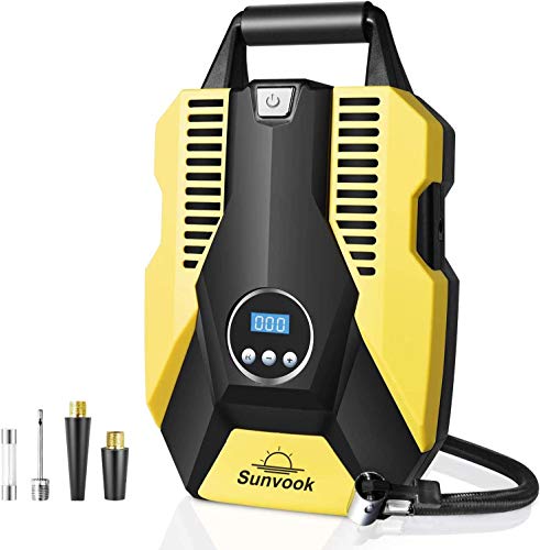 Portable Air Compressor Pump Digital Tire Inflator 150PSI DC 12V Car Air Pump with LED Light Auto tire inflator for Car, Bicycle, Motorcycle, Basketball and Other Inflatables(Yellow)