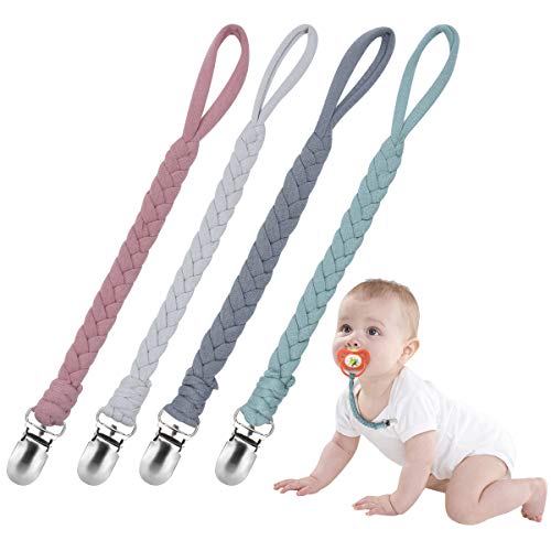 Baby Pacifier Holder for Boys and Girls, Teething Straps Unisex Design, Smoother Clip 100% Handmade Braided, Easy to Use for Teething Toy, (Pink)