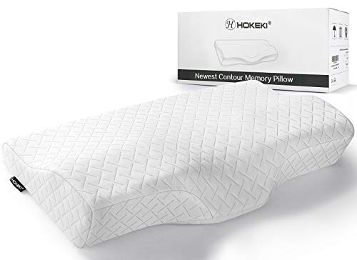 HOKEKI Contour Memory Foam Pillow Neck Pain Support, Neck Pillows for Pain Relief Sleeping, Ergonomic Cervical Pillow, Sutera Sleep Orthopedic Pillow with Pillowcase for Side, Back, Stomach Sleepers