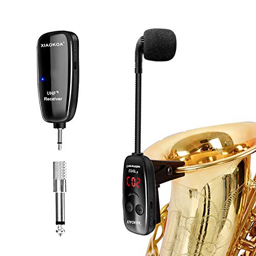 XIAOKOA UHF Wireless Instruments Microphone,Saxophone Microphone,Wireless Receiver and Transmitter,160ft Range,Plug and Play,Great for Trumpets, Clarinet, Cello