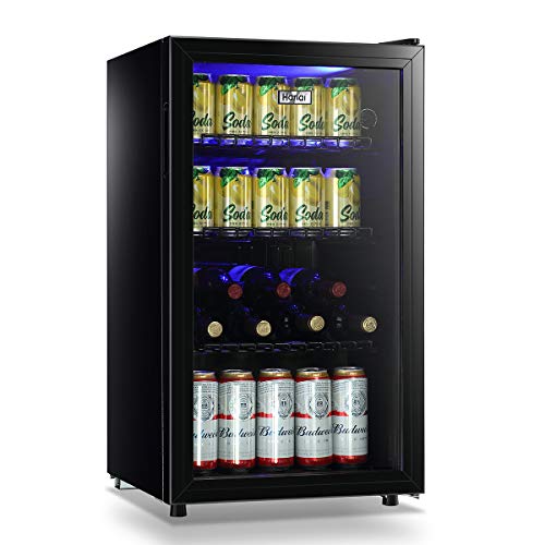 WANAI Beverage Refrigerator and Cooler 100-120 Can Capacity Compact Beverage Refrigerator with Glass Door and Removable Shelves for Beer Soda and Wine Small Mini Fridge Suitable for Dorm Home and Office