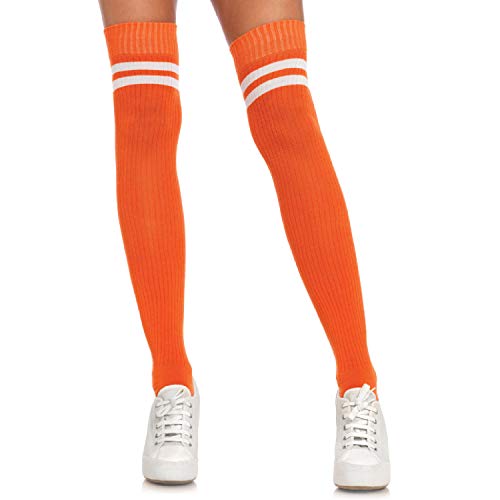 Leg Avenue Women's Ribbed Athletic Thigh High Socks, White/Orange, One Size